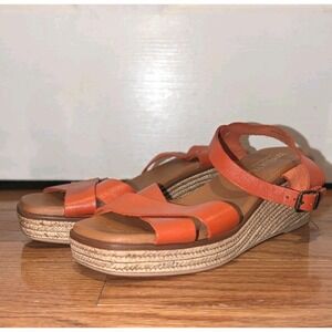 Coastal Boho Espadrille Wedge Sandals Orange Leather Bertuchi Spain Size 38